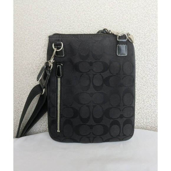 Vintage Coach Signature Stripe Crossbody Swingpack Canvas Leather Black Silver - Picture 2 of 12